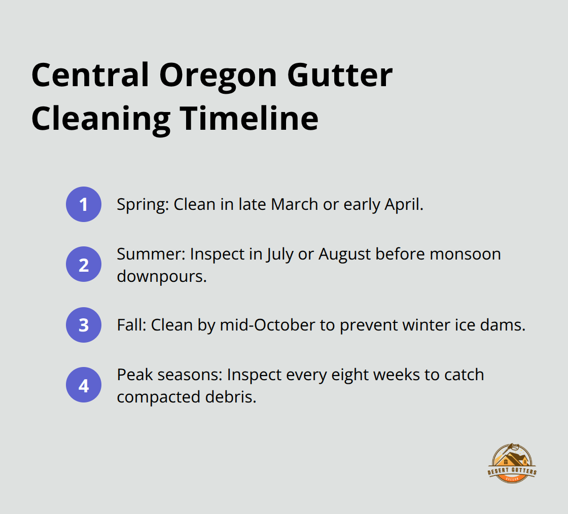 Compact list of the ideal seasonal gutter cleaning and inspection schedule for Central Oregon. - Desert gutter maintenance tips