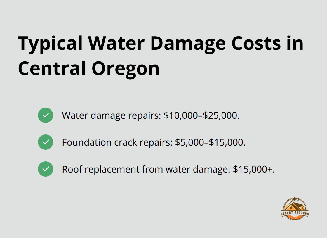 Checkmark list highlighting common cost ranges for water and foundation damage from gutter failures. - Desert gutter maintenance tips