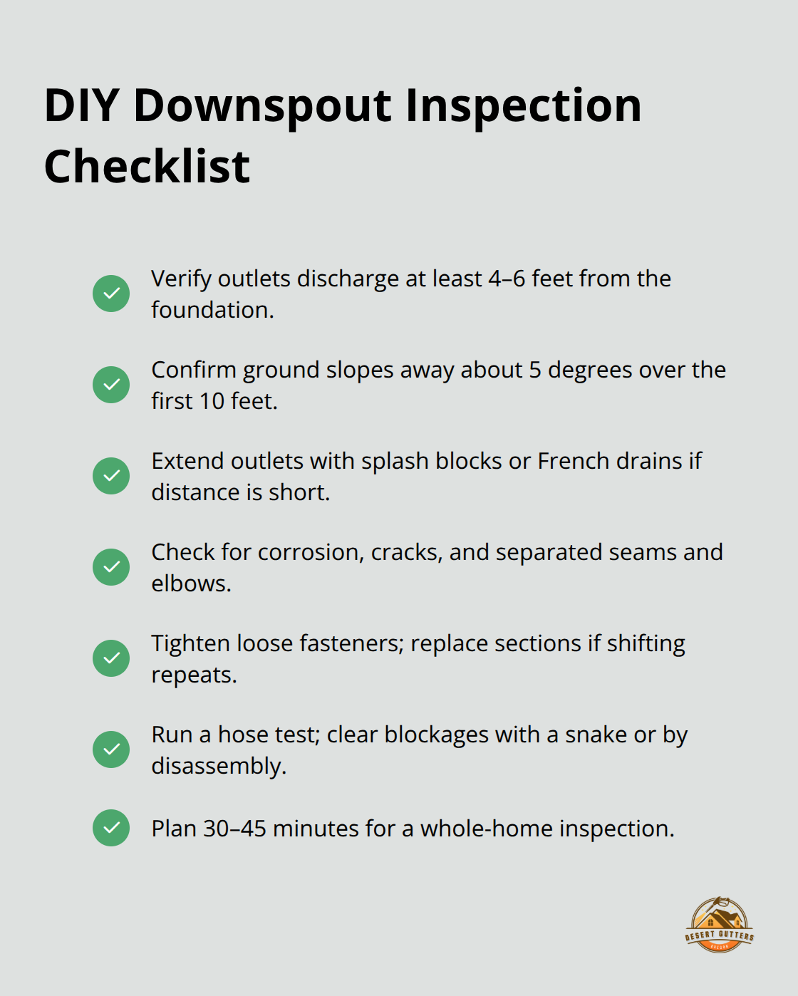 Checklist of actionable steps for inspecting and maintaining downspouts - downspout cleaning inspection