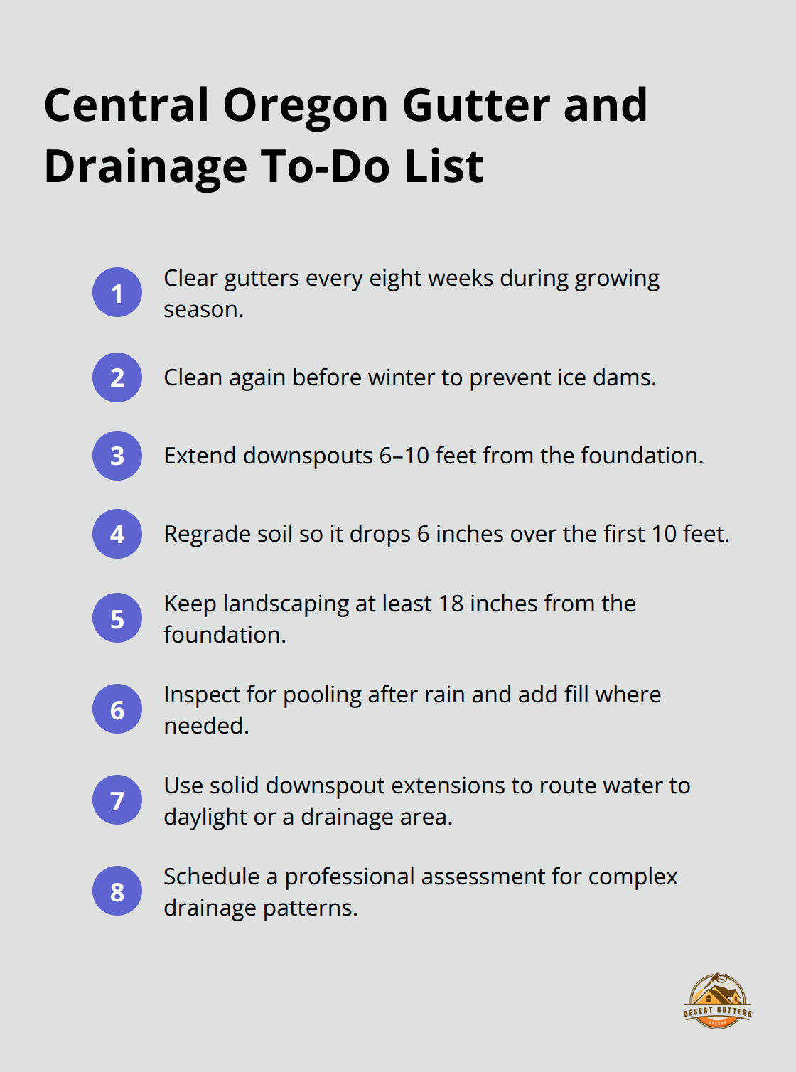 Compact checklist of key foundation drainage maintenance steps for Central Oregon homes - foundation drainage tips central oregon