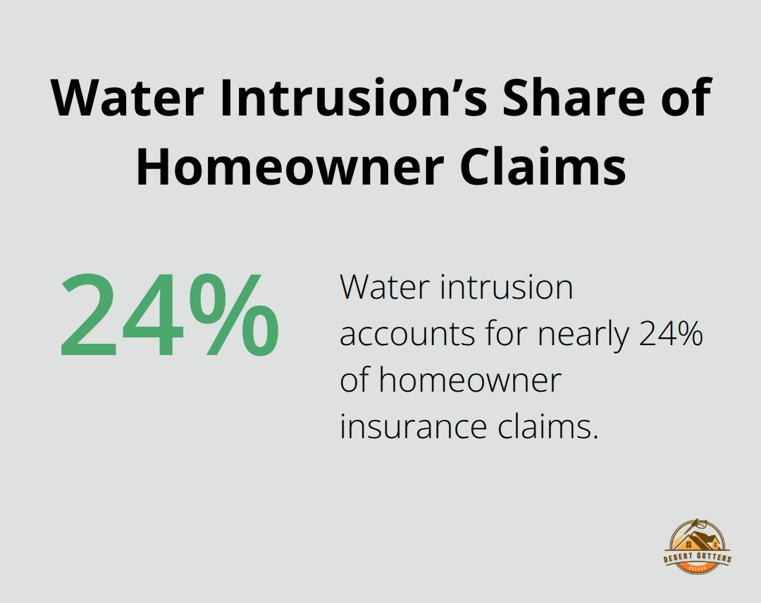 Percentage of homeowner insurance claims attributed to water intrusion. - pine needles in gutters