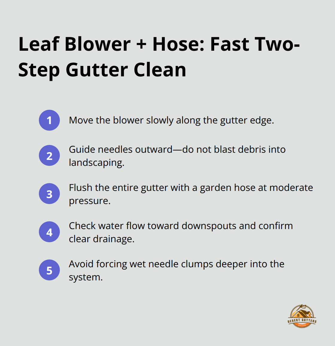 Compact steps to clear dry pine needles using a blower and hose - removing pine needles gutters