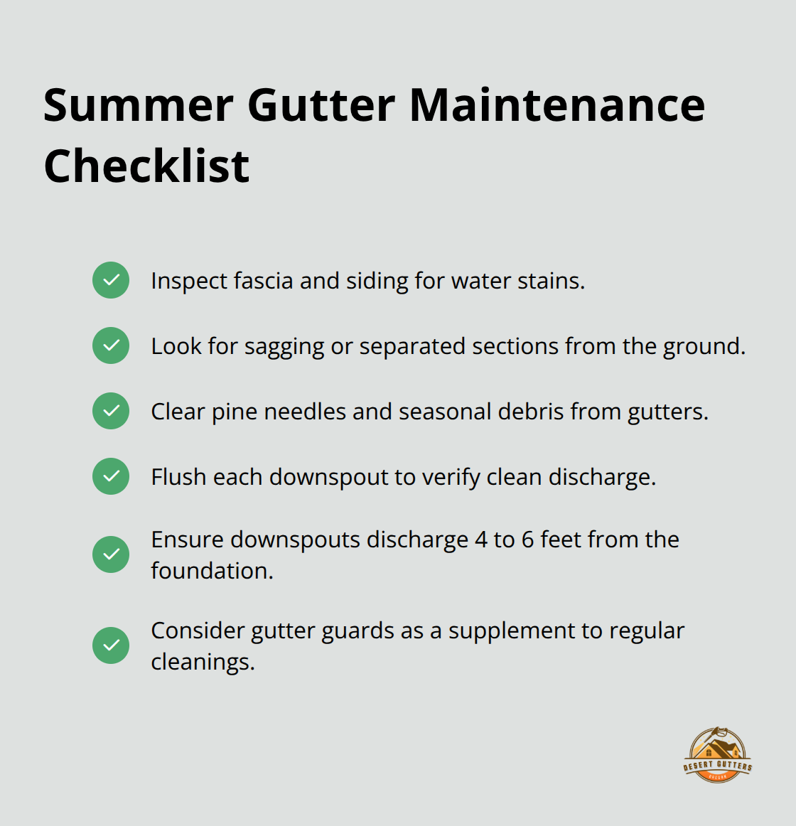 Checklist of essential summer gutter maintenance tasks for U.S. homeowners.